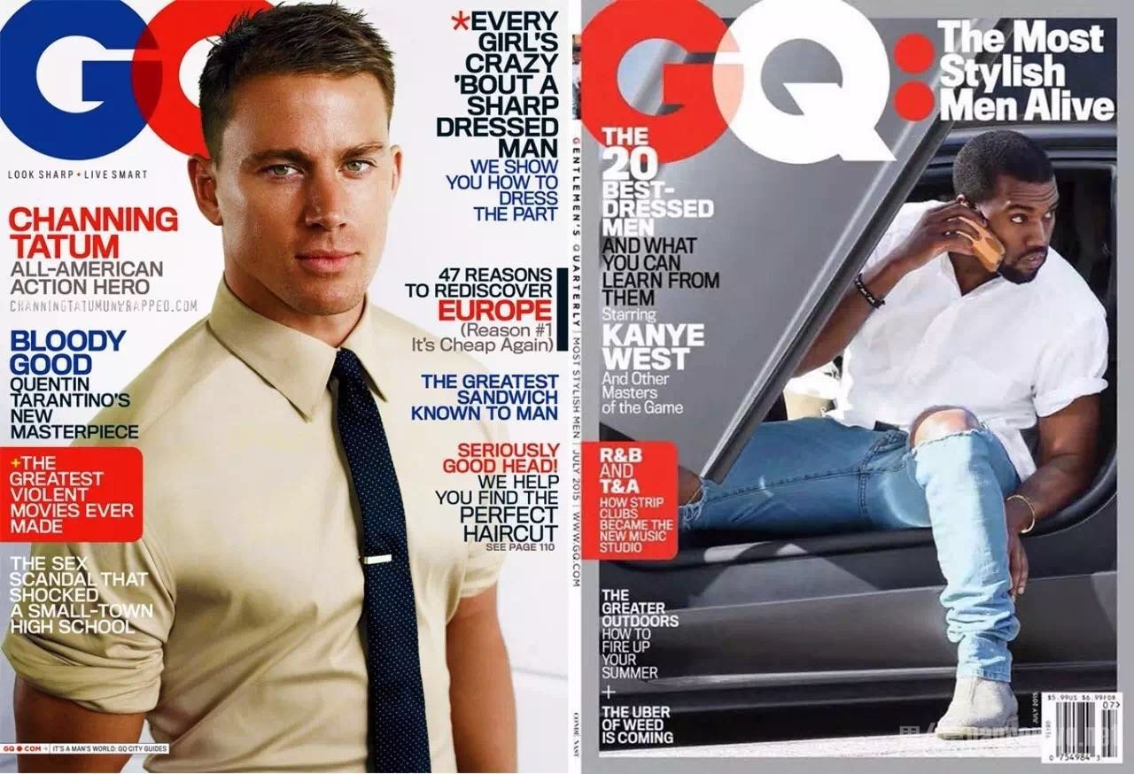 GQ 封面上的查宁·塔图姆(左)和坎耶·维斯特(右) GQ 封面上的查宁·塔图姆(左)和坎耶·维斯特(右)