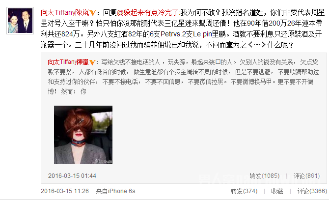 向太微博截图