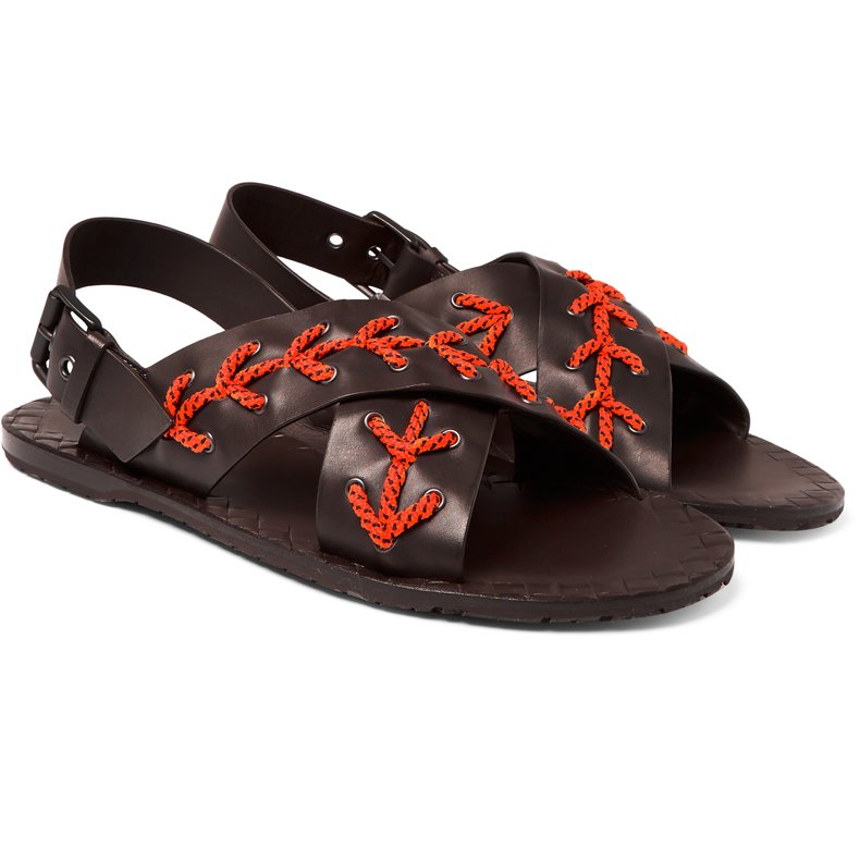 Bottega Veneta编织穿绳皮质凉鞋