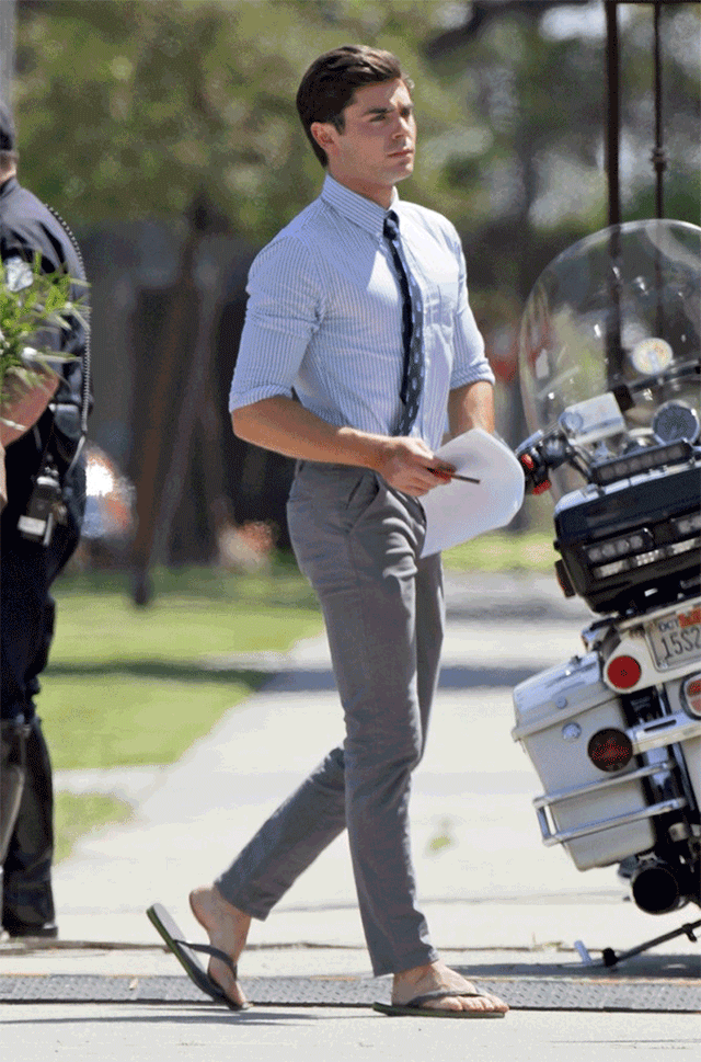 Zac flip-flop-with-suits Efron