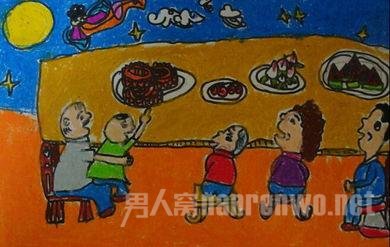 看月亮中秋节儿童画