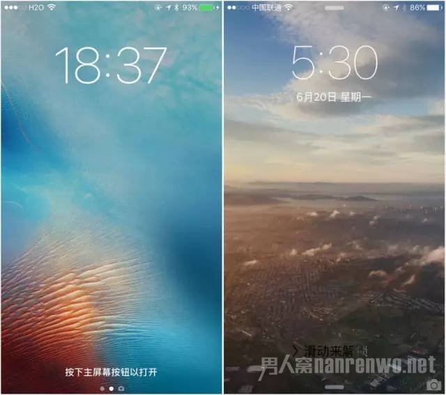 　　iOS10（左）和iOS9的解锁方式完全不同