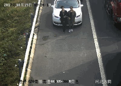 两女子手挽手车前挡号牌