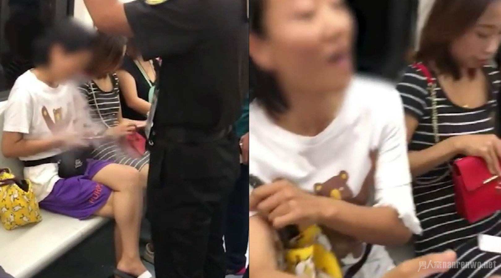 女子在地铁上吸电子烟