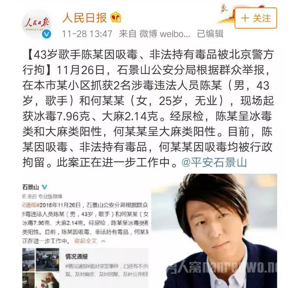 陈羽凡吸毒被捕