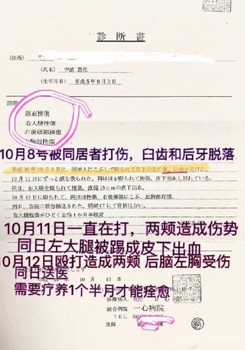 中浦悠花验伤报告
