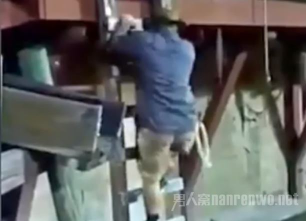 男子鳄鱼池荡秋千