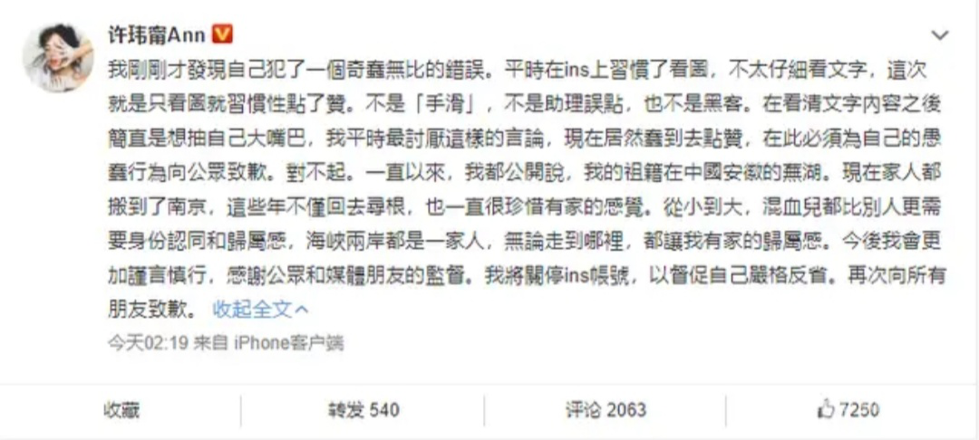 许玮宁为何道歉