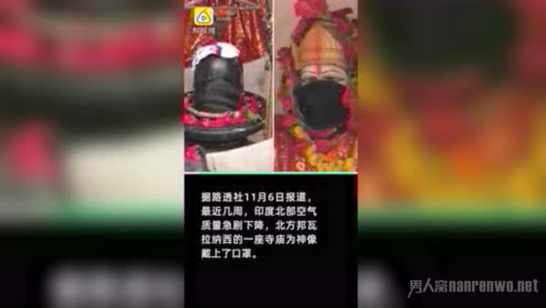 印度人给神像戴防霾口罩